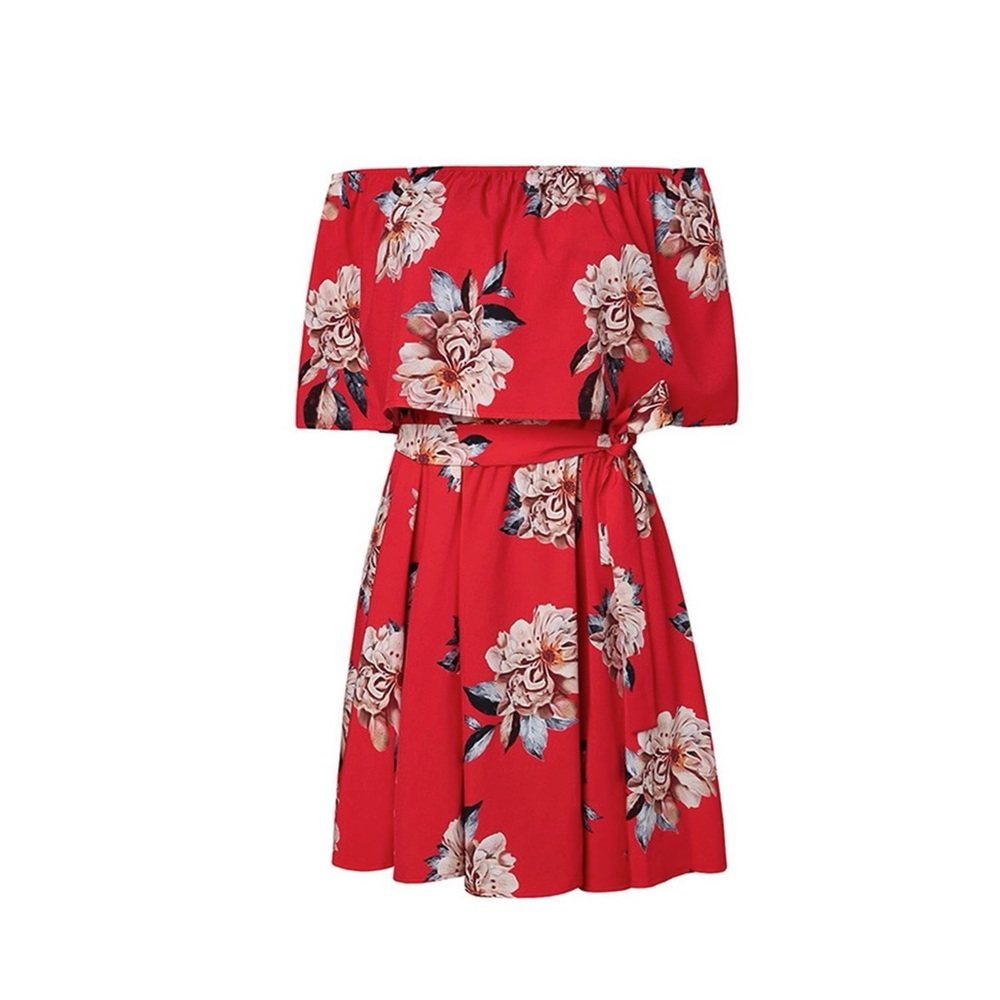 Floral Print Dress Off Shoulder Layer Ruffle Mini